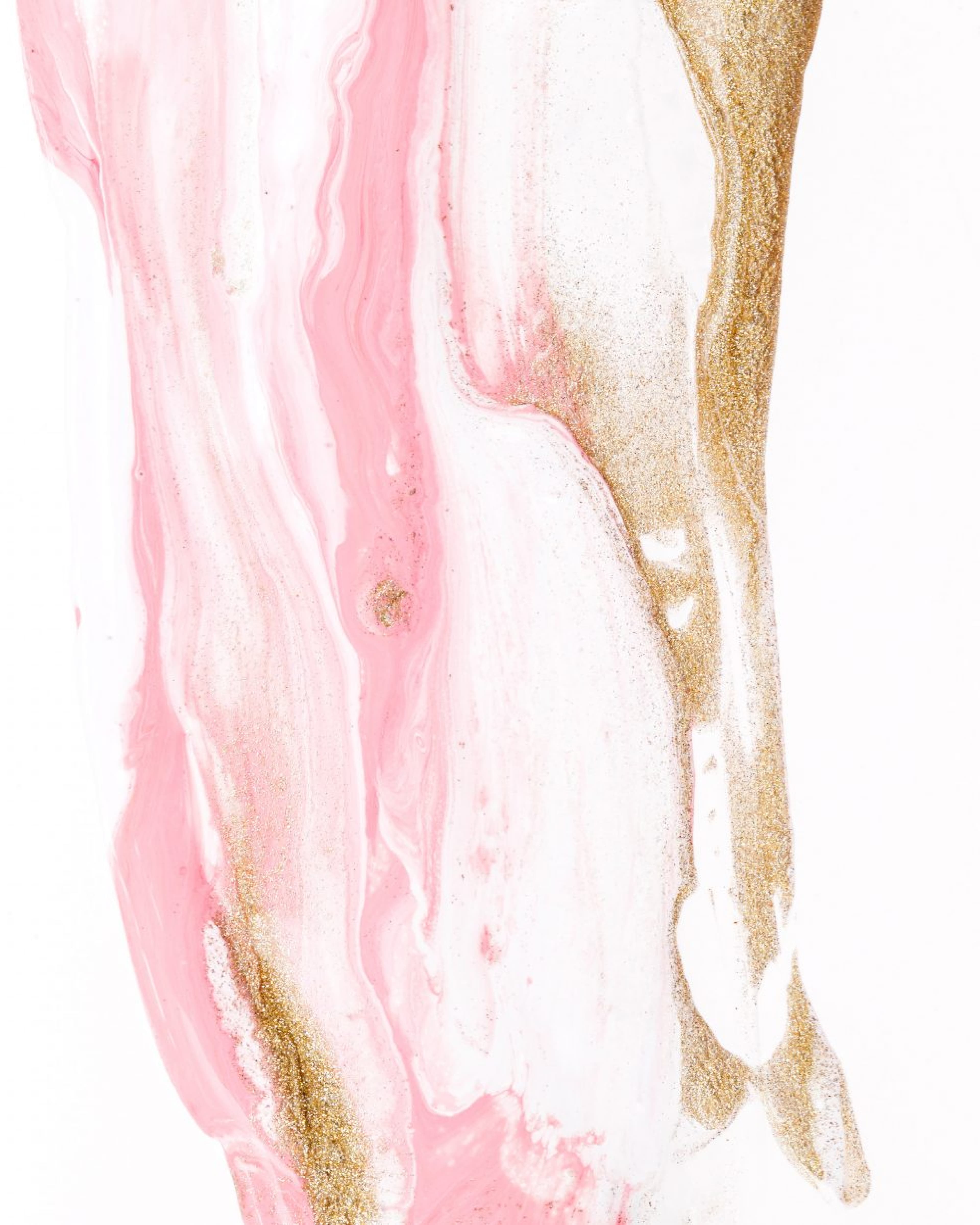 Abstract image with flowing pink, white, and gold swirls resembling marbled patterns on a white background.