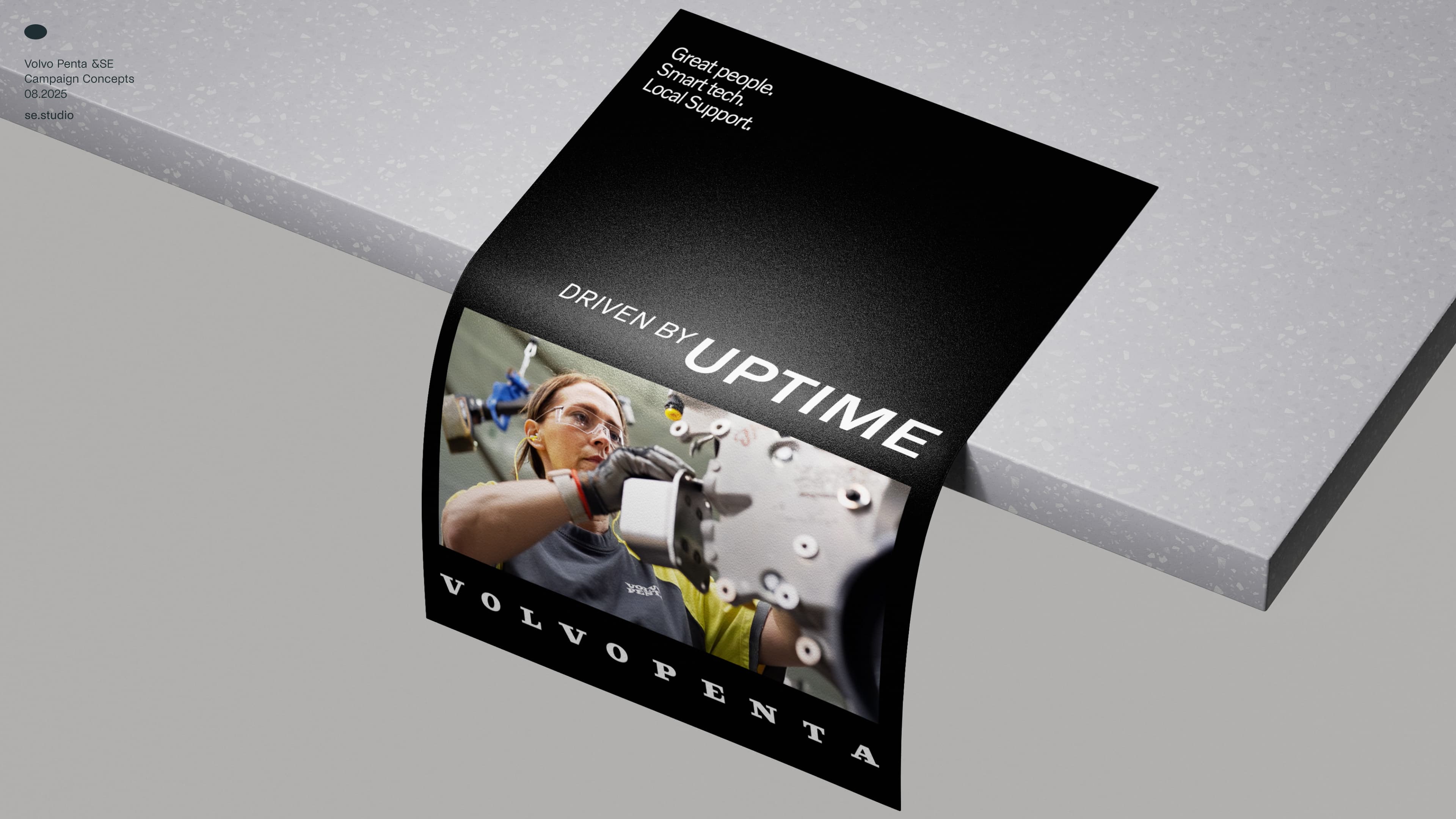 Picture of a leaflet for the Volvo Penta campaign with the text Driven by Uptime on it.