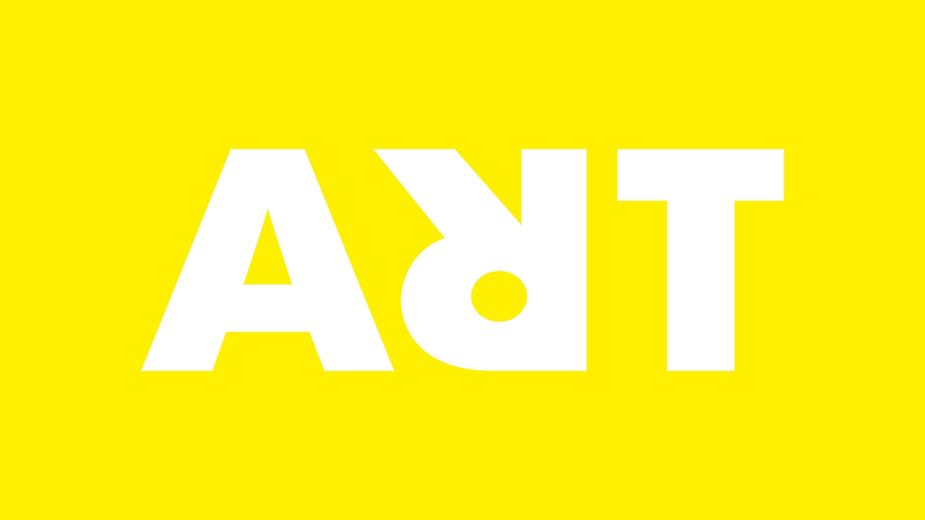 Logo with bold white letters on a bright yellow background: "A", a mirrored R, and "T" — stylized to read "ART"